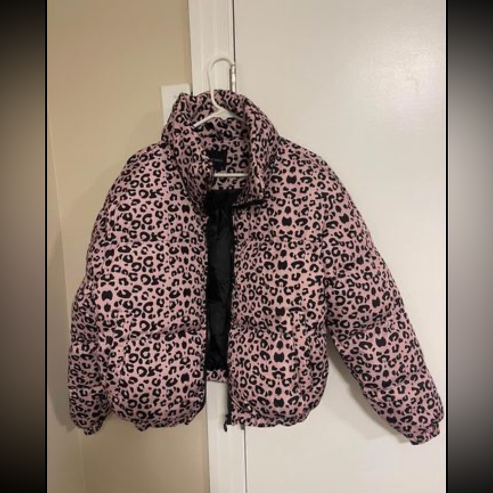 Brave Soul imogen padded coat in pink leopard